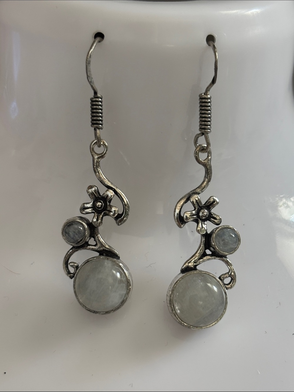 Sterling Rainbow Moonstone Drop Dangle Earrings